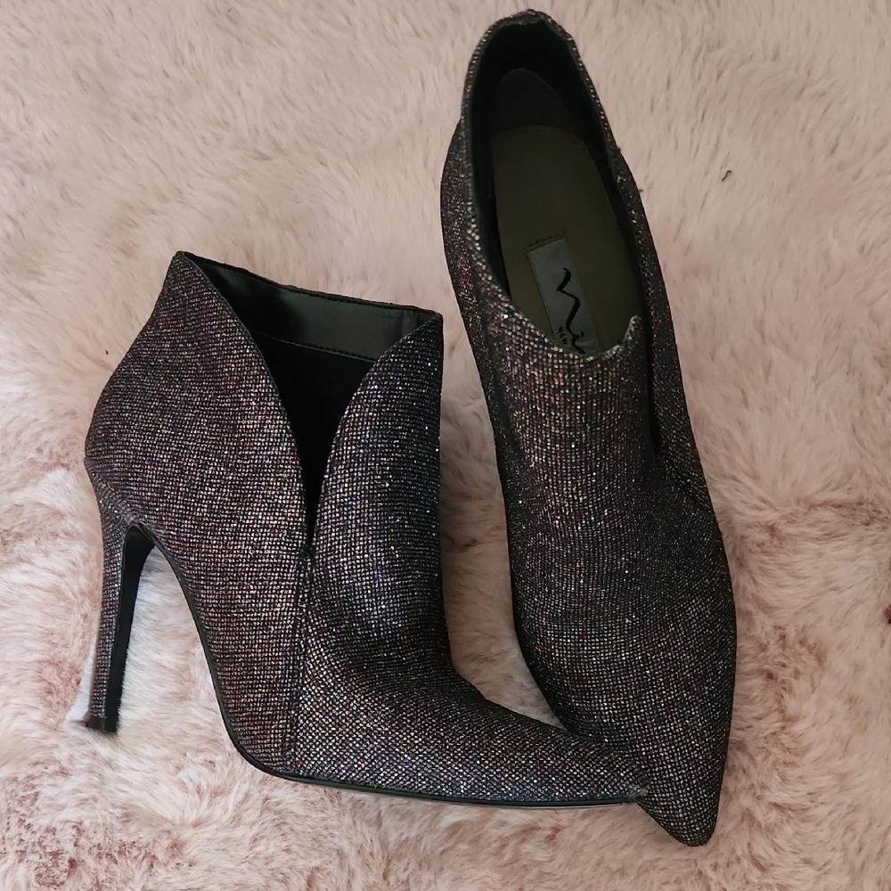 Nina Black Glitter Heeled Boots